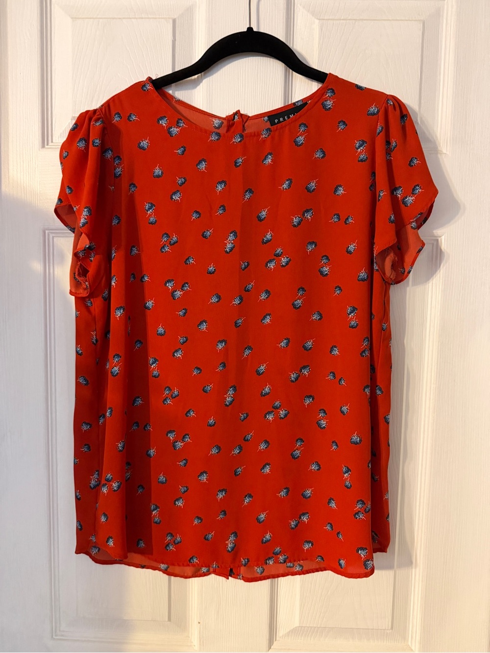 Premise Vibrant Orange Floral Short-Sleeve Blouse